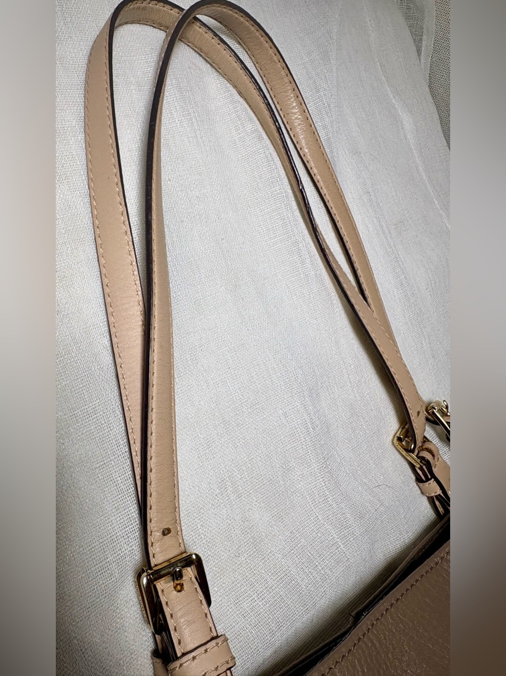 Michael Kors Jet Set Tote Taupe Pebbled Leather Large Shoulder Bag Gold MK - Picture 9 of 12